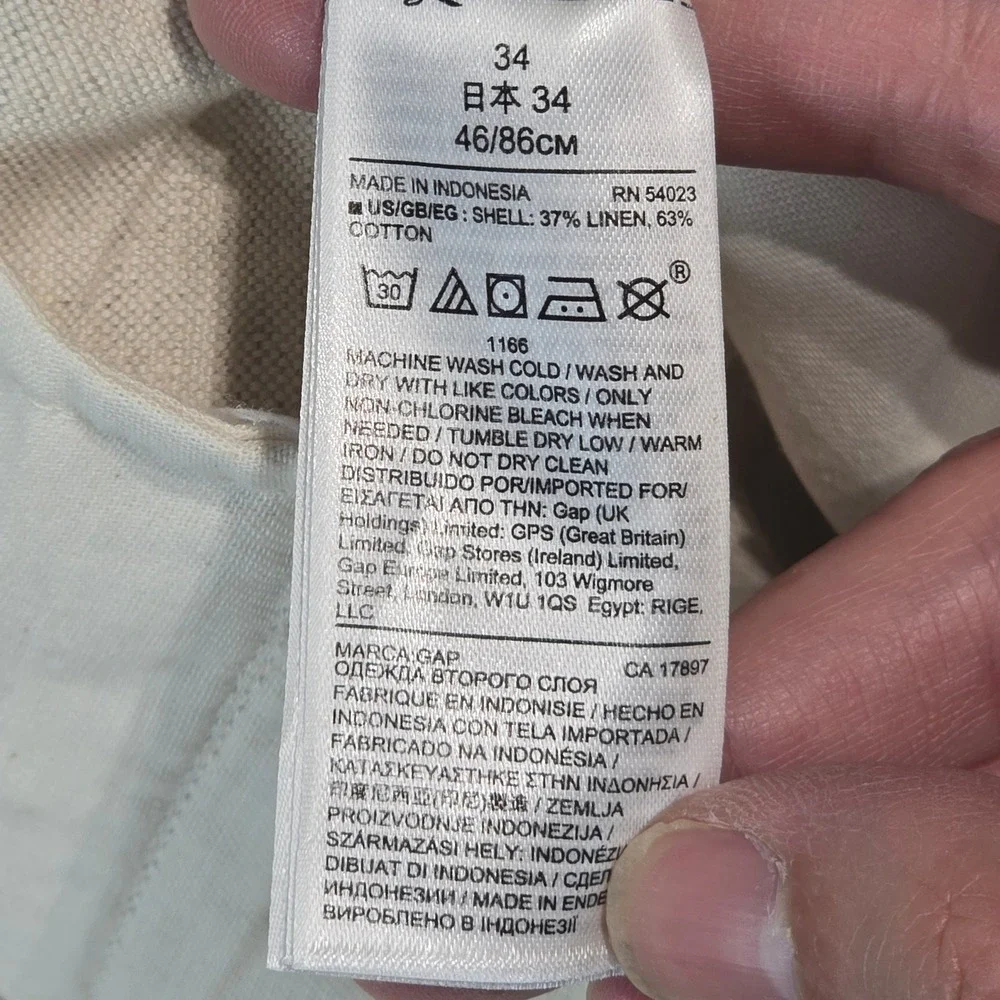Gap‎ Mens 34 Stone Beige Linen Cotton Blend 10 Inch Inseam Shorts 228590-00